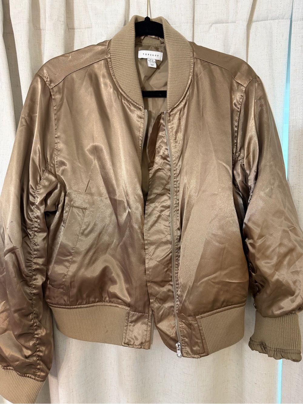 Topshop Metallic Bronze Satin Bomber Jacket
